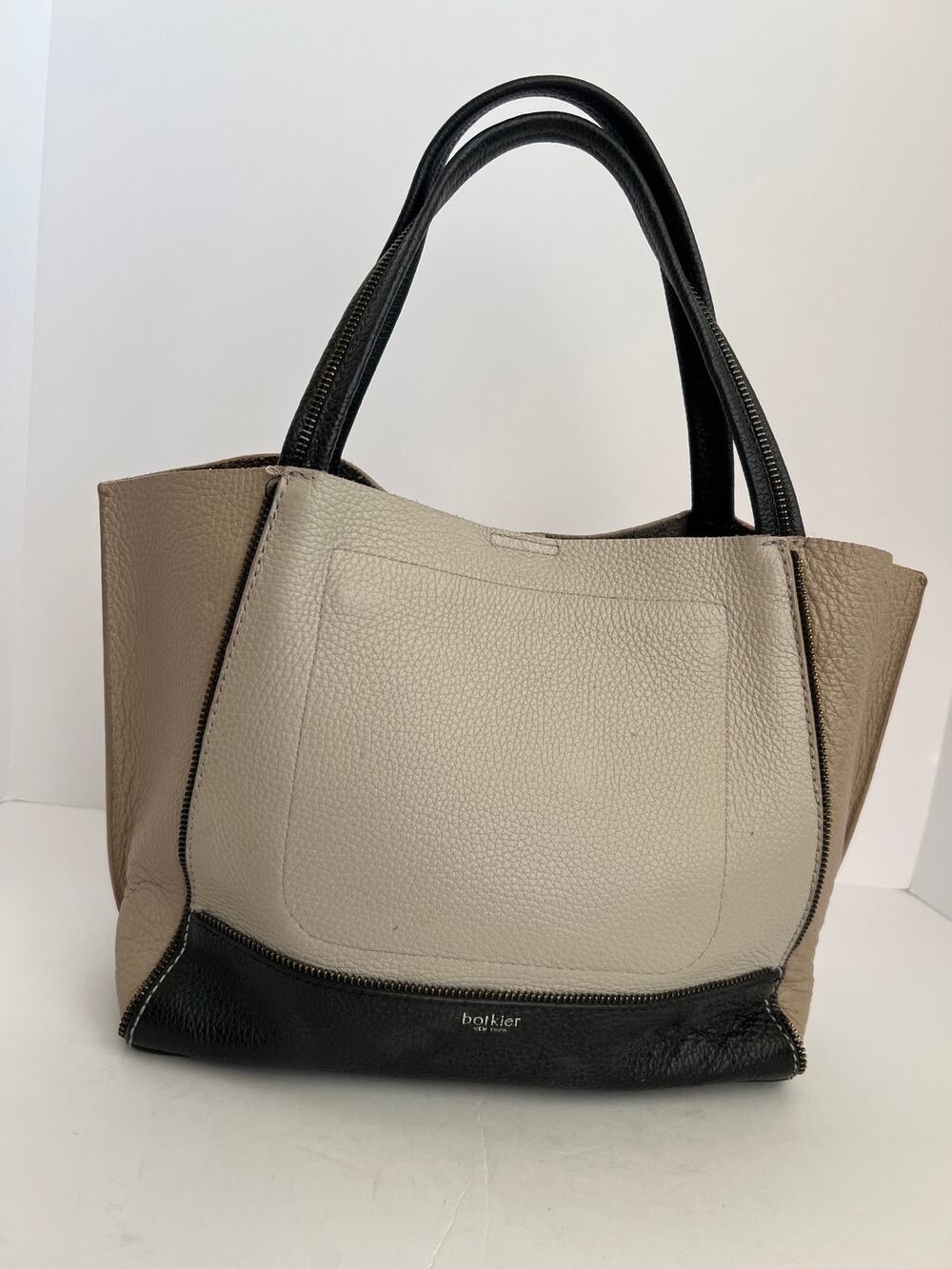 Botkier New York Soho Colorblock Pebbled Leather Satchel Zipper Accents Size OS